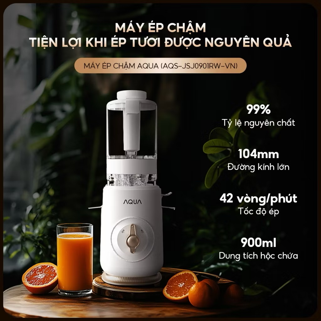 ￼Máy ép chậm AQUA JSJ0901RW 900ml, ép nguyên quả trái cây, vắt kiệt bã - Bảo hành 12 tháng 