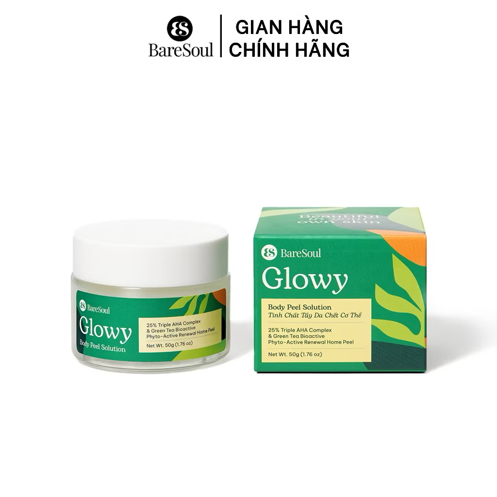 ￼[TẶNG CỌ] Peel da giúp làm sáng, giảm thâm mông, nách, bikini, đầu gối, khuỷu tay AHA 25% BareSoul Glowy Body Peel 50g 