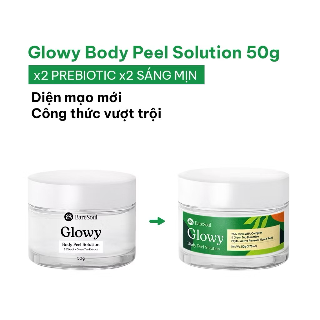 ￼[TẶNG CỌ] Peel da giúp làm sáng, giảm thâm mông, nách, bikini, đầu gối, khuỷu tay AHA 25% BareSoul Glowy Body Peel 50g 