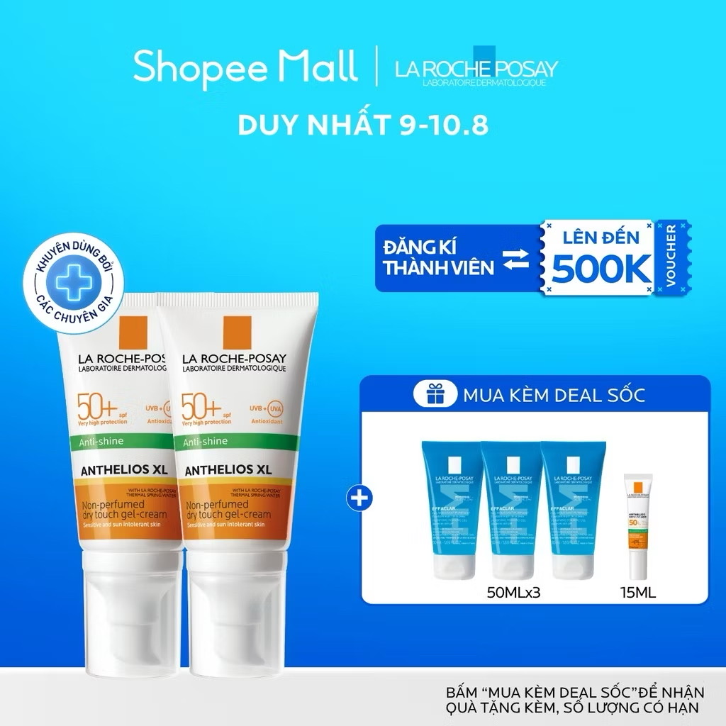 ￼[PHIÊN BẢN NÂNG TONE] Bộ đôi kem chống nắng nâng tone cho da dầu La Roche-Posay Anthelios XL SPF50+ 50ml 