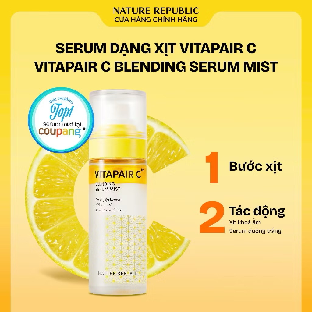 ￼[ TẶNG 1 MASK ] SERUM DẠNG XỊT 2IN1 DƯỠNG SÁNG CĂNG BÓNG DA NATURE REPUBLIC VITAPAIR C BLENDING SERUM MIST 80ML [b1] 