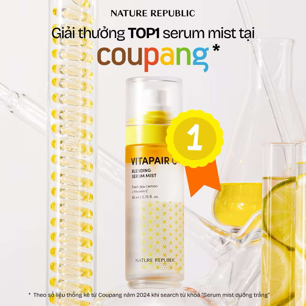 ￼[ TẶNG 1 MASK ] SERUM DẠNG XỊT 2IN1 DƯỠNG SÁNG CĂNG BÓNG DA NATURE REPUBLIC VITAPAIR C BLENDING SERUM MIST 80ML [b1] 