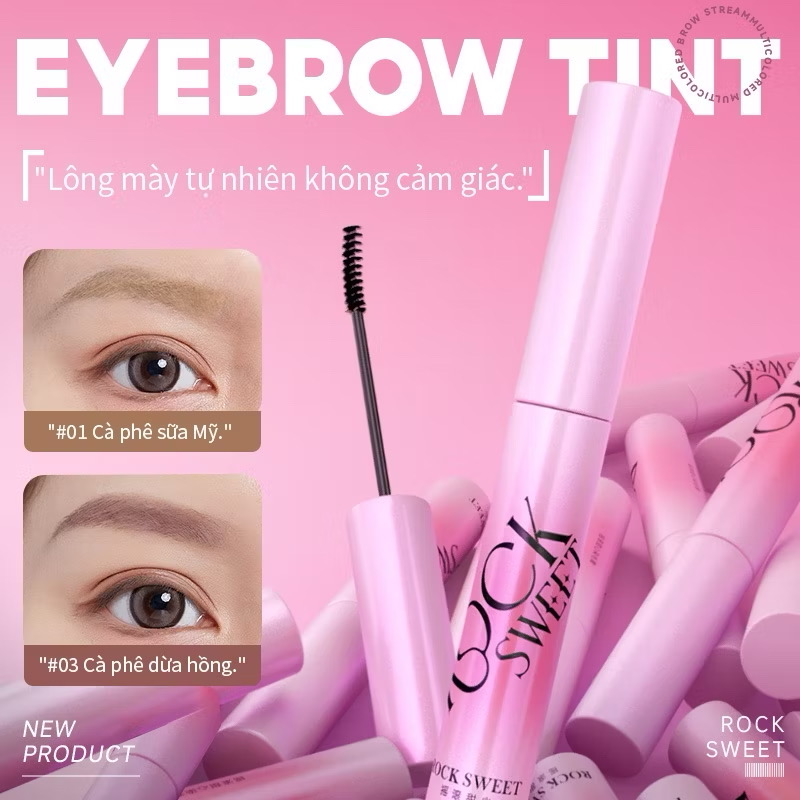 ￼ROCK SWEET Mascara Lông Mày 3.5g Gel chân mày lì mịn, giữ màu 24H Dễ dùng cho người mới bắt đầu, lên màu chuẩn, tự nhiên như không makeup Màu Cà Phê Sữa siêu xinh, không lem, không trôi Có sẵn 7 tone thời thượng 