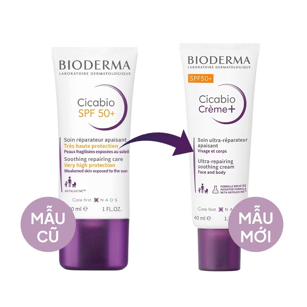 ￼Kem phục hồi da tổn thương, ngăn ngừa sẹo và hạn chế tăng sắc tố cho da Bioderma Cicabio Crème+ SPF50+ 40ml 