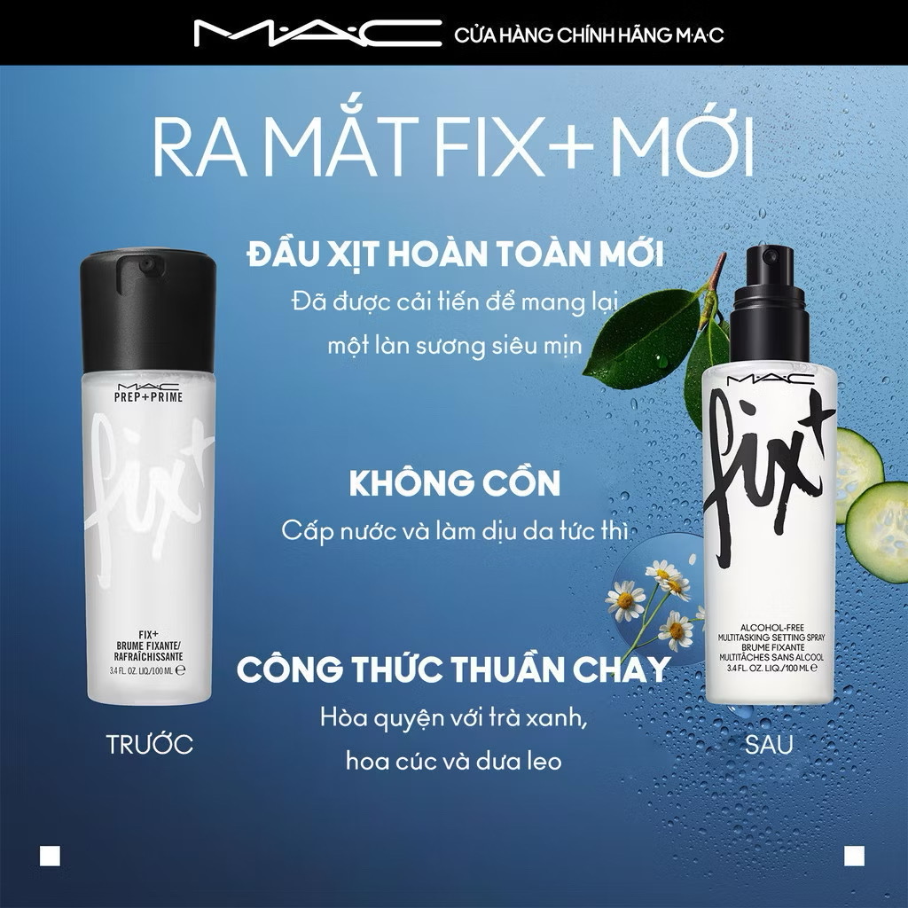 ￼Xịt makeup đa năng MAC Fix+ Alcohol Free Multitasking Setting Spray 100ml không cồn, dưỡng ẩm làm mềm da và cố định lớp 