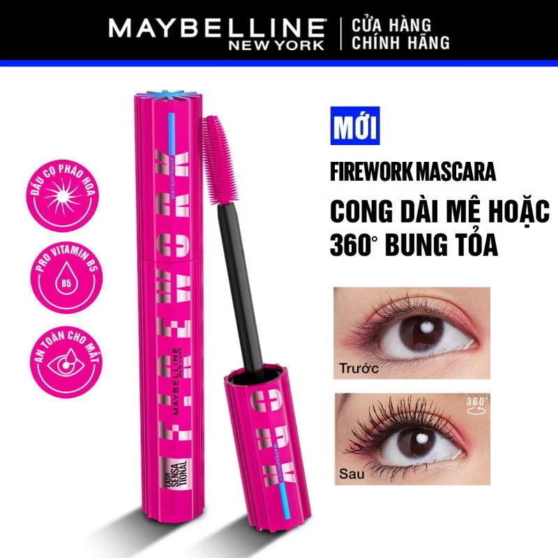 ￼[Mới] Mascara Firework Chuốt Mi Cong Dài và Tỏa Mi 360 Độ Lash Sensational Maybelline New York Waterproof 8.75ml 