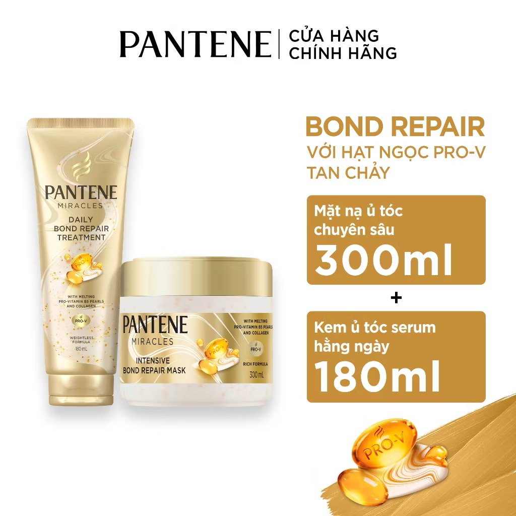 ￼Combo Mặt Nạ Ủ Tóc Chuyên Sâu Hộp 300ML & Kem Ủ Tóc Serum PANTENE Miracles Phục Hồi Liên Kết Tóc Tuýp 180ML 