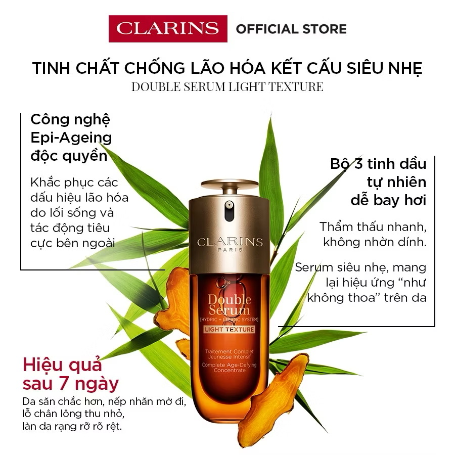 ￼[Light Texture] Tinh Chất Trẻ Hóa Làn Da Clarins Double Serum [Hydric + Lipidic System] 50ml 