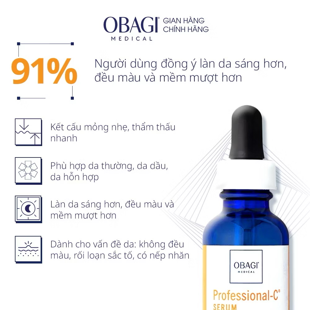 ￼[VOUCHER SVIP ĐẾN 20%] Serum chống oxy hóa, làm đều màu da chứa vitamin C Obagi Professional-C 20% - 30ml 