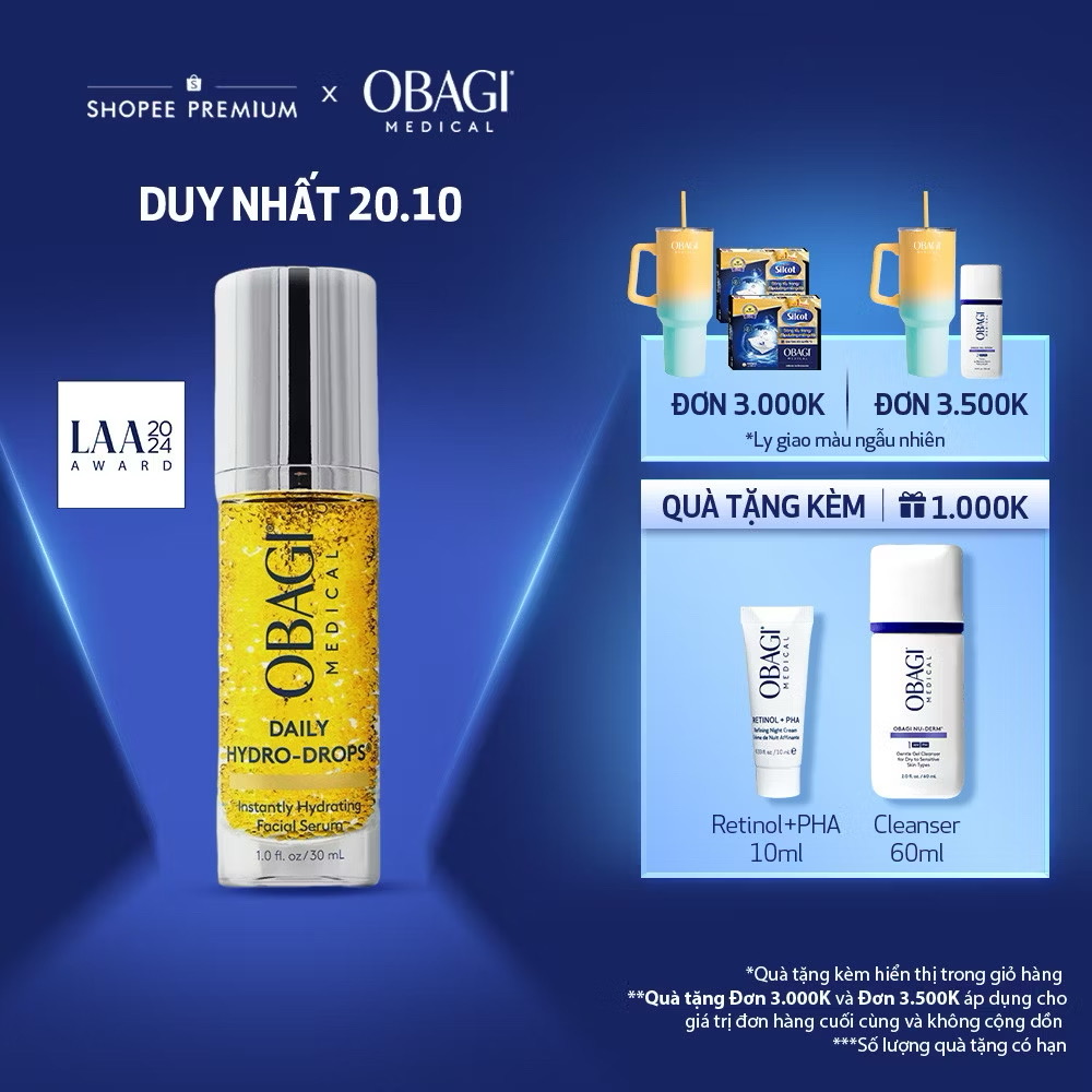 ￼[VOUCHER SVIP 20%] Serum Vitamin B3 Cấp Nước Dưỡng Ẩm & Phục Hồi Da Obagi Daily Hydro-Drops 30ml 