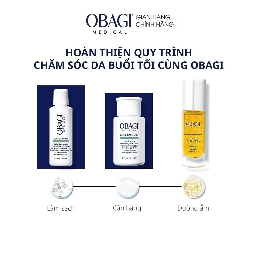 ￼Bộ đôi dưỡng da Toner BHA giảm mụn và Sữa rửa mặt Obagi Medical Clenziderm M.D BHA (148ml & 118ml) 