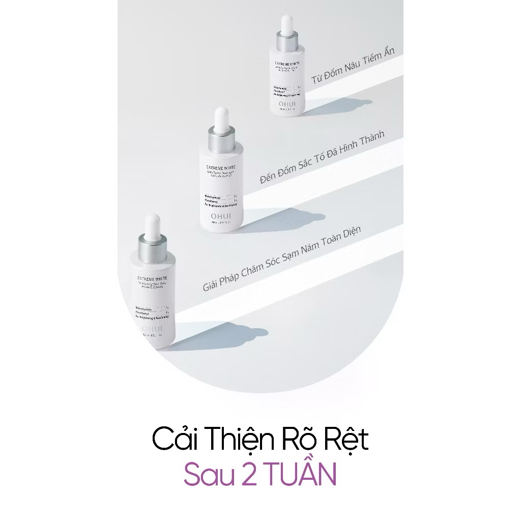 ￼[OHUI Official]Tinh chất dưỡng sáng chuyên sâu Niacinamide 5%Extreme White Mela Toning Dark Spot Ampoule Essence 30ml 
