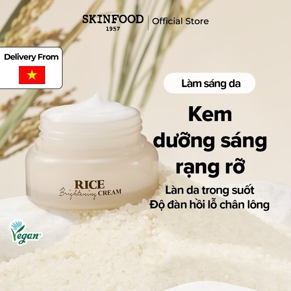 ￼[SKINFOOD Official] Kem sáng da từ gạo 60ml/ Làm sáng/ Se khít lỗ chân lông/ Rice Brightening Cream 