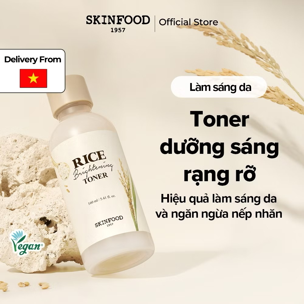 ￼[SKINFOOD Official] Toner sáng da từ gạo 160ml/ Nuôi dưỡng/ Chăm sóc Nếp nhăn/ Rice Brightening Toner 