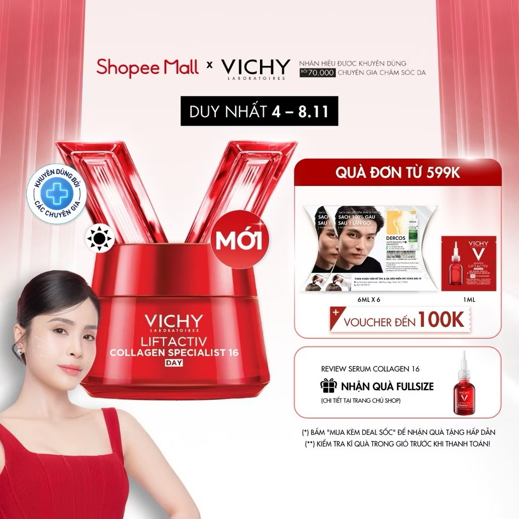 ￼Kem dưỡng cải thiện trọn 16 dấu hiệu lão hóa, giúp giảm nếp nhăn, săn chắc dùng ban ngày Vichy Collagen 16 50ml 