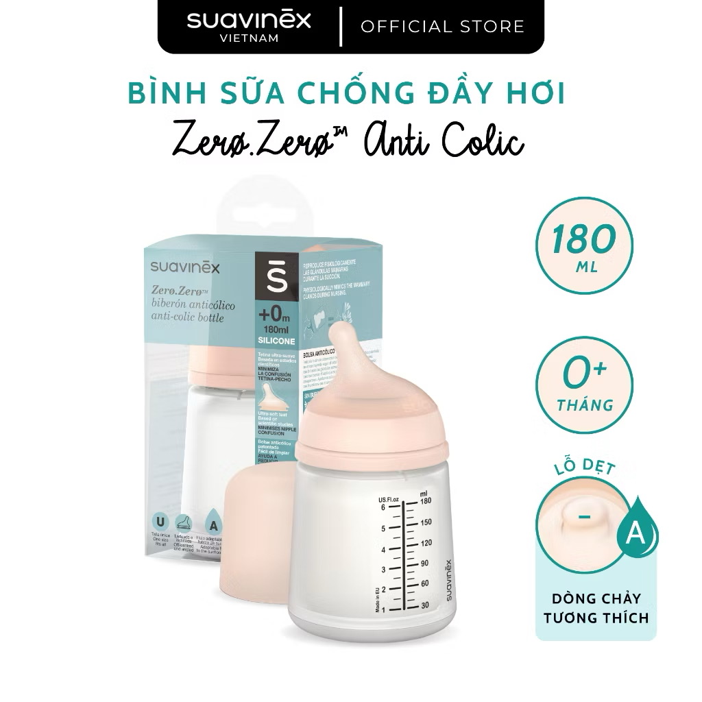 Bình sữa chống đầy hơi SUAVINEX ZERO.ZERO cho bé từ 0 tháng tuổi - 180ml & 270m 