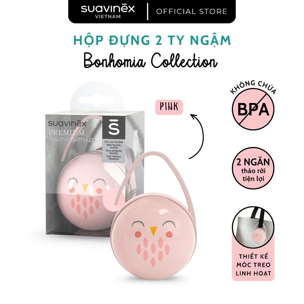 Hộp đựng hai ty ngậm SUAVINEX 2 ngăn có dây treo tiện dụng 