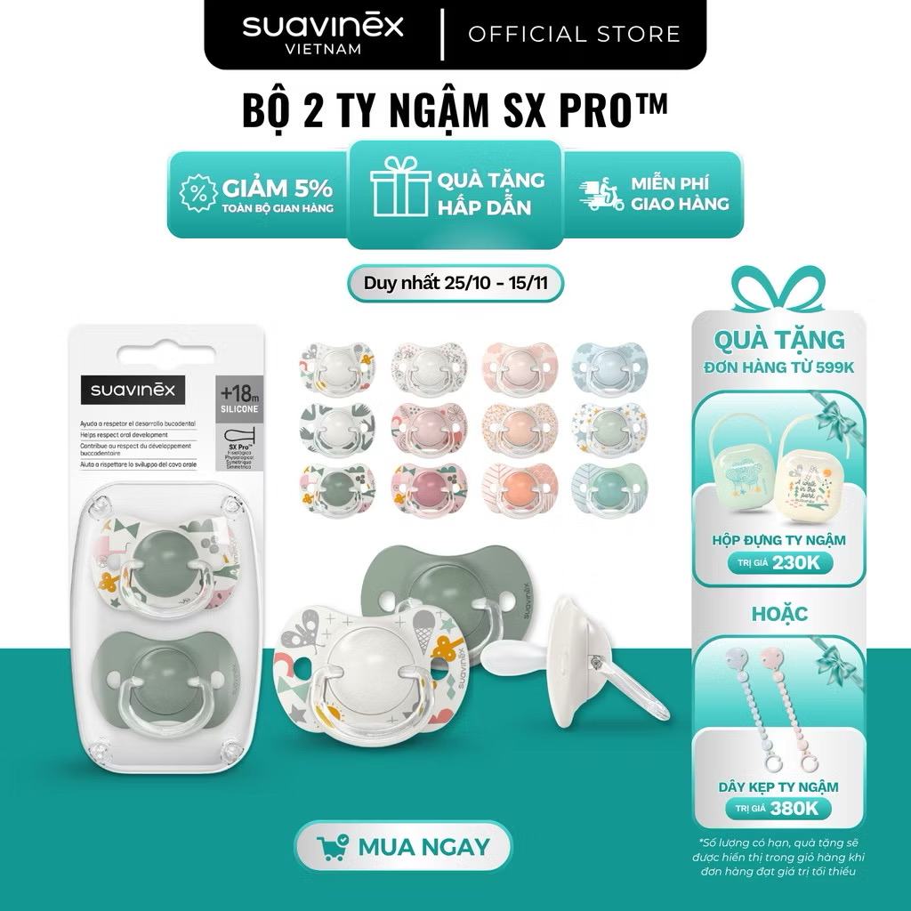 Bộ 2 ty ngậm silicone SX PRO SUAVINEX 