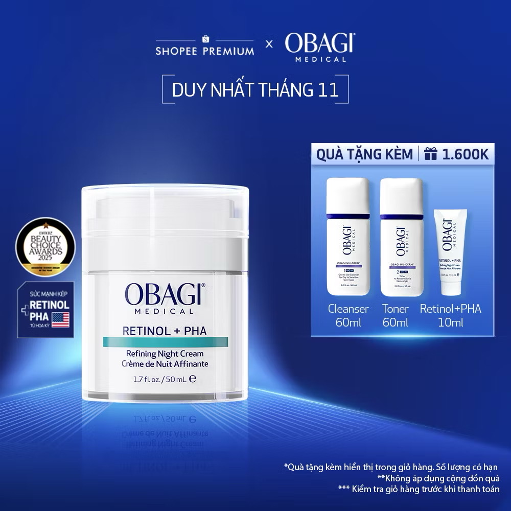 ￼[MỚI - VOUCHER SVIP 20%] Kem dưỡng tái tạo & trẻ hóa da ban đêm Obagi Medical Retinol + PHA (50ml) 