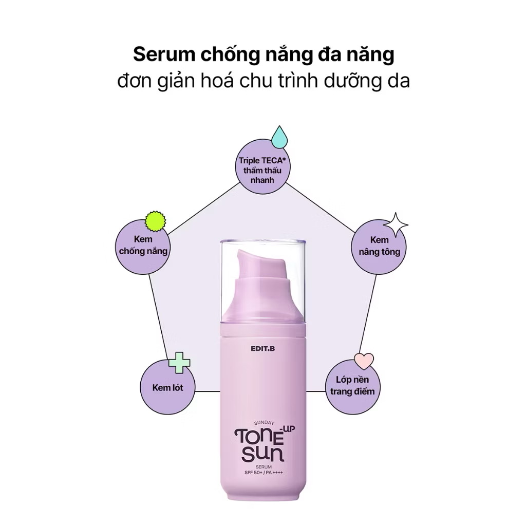 ￼Serum Chống Nắng Nâng Tone, Triệt Sắc Edit.B Sunday Tone-Up Sun Serum SPF50+/PA++++55ml 