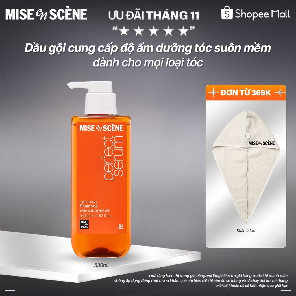￼Dầu gội mise en scène Perfect Serum Original 200ml/530ml phục hồi hư tổn, giúp tóc suôn mềm, bồng bềnh, hương thanh mát 