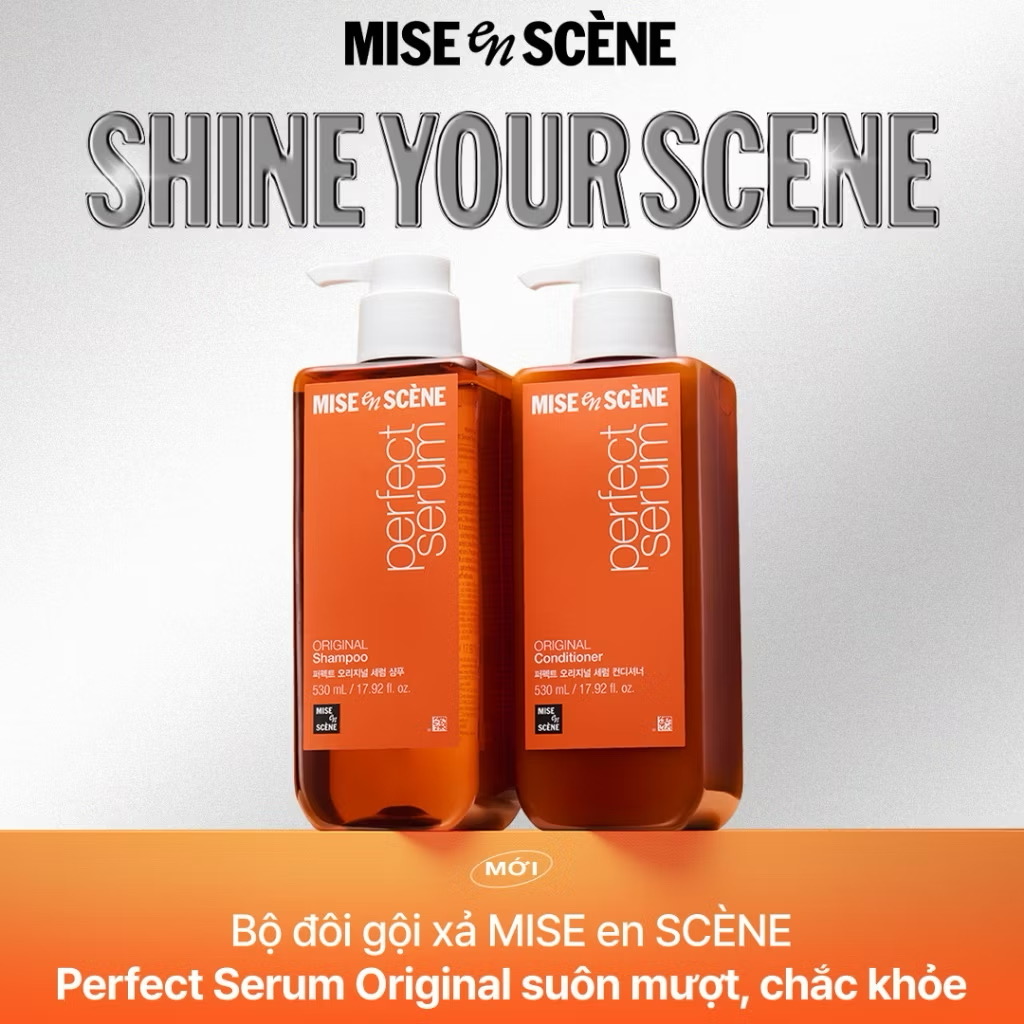 ￼Dầu gội mise en scène Perfect Serum Original 200ml/530ml phục hồi hư tổn, giúp tóc suôn mềm, bồng bềnh, hương thanh mát 