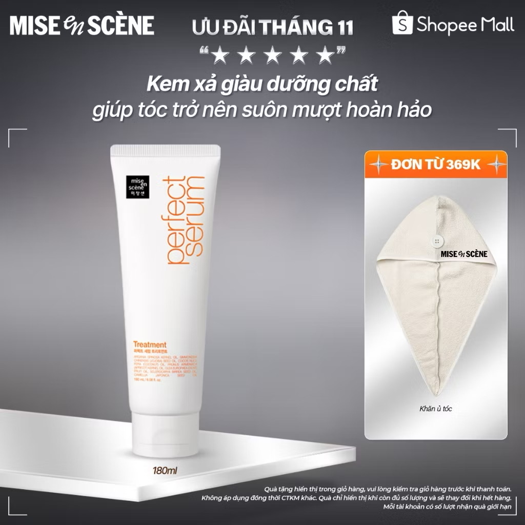 ￼Kem xả mise en scène Perfect Serum Treatment 180ml phục hồi hư tổn, nuôi dưỡng từ bên trong, giúp tóc suôn mượt hoàn hảo 