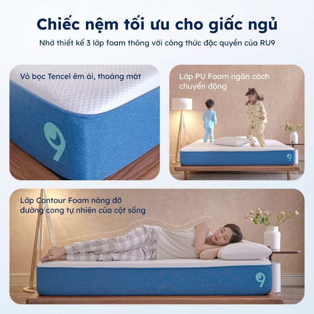 ￼Nệm Foam Original Ru9 Cao Cấp | Độ Dày 20cm và 25cm | 3 Lớp Foam Nâng Đỡ Cơ Thể | 6 Kích Thước | 1m2, 1m4, 1m6, 1m8, 2m 