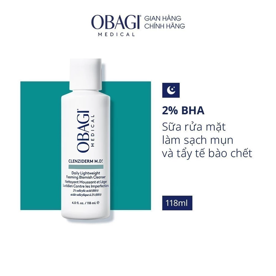 Sữa rửa mặt Obagi Medical Clenziderm M.D. Daily lightweight Foaming Blemish Cleanser 118ml