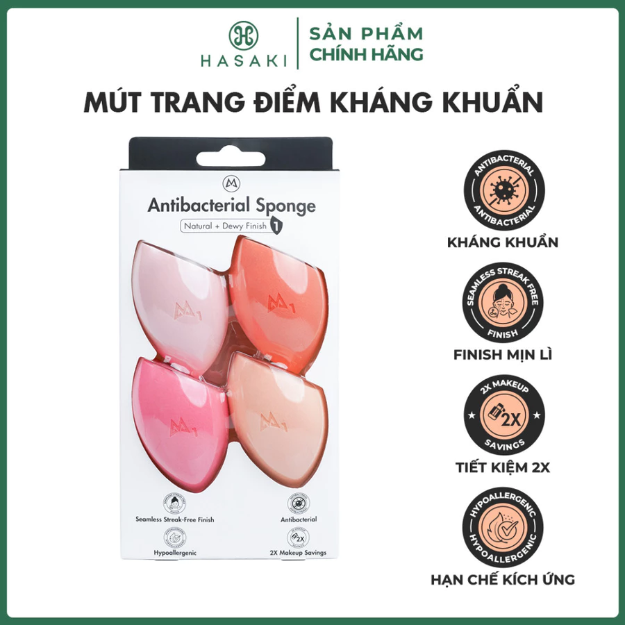 Bộ 4 Mút Trang Điểm Mastige Kháng Khuẩn Nhiều Màu Antibacterial Sponge Hasaki Sản Phẩm Chính Hãng