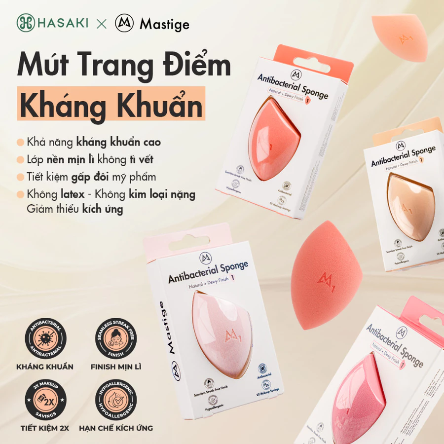 Mút Trang Điểm Mastige Kháng Khuẩn (1 Cái) Antibacterial Sponge Hasaki Sản Phẩm Chính Hãng