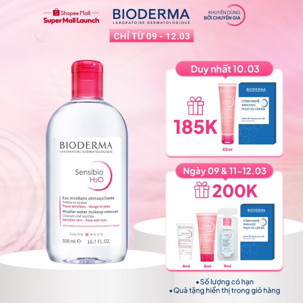 [ĐỘC QUYỀN LIVESTREAM] Dung dịch làm sạch và tẩy trang Micellar cho da thường &da nhạy cảm Bioderma Sensibio H2O - 500ml