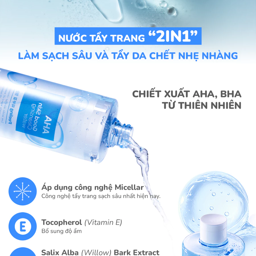 Nước tẩy trang cho da dầu Nature Republic làm sạch sâu bụi bẩn và makeup Good Skin AHA Ampoule 500ml
