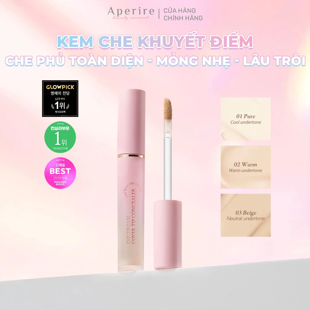 Kem che khuyết điểm Aperire Daydream Cover Tip Concealer 4.5ml - Che phủ toàn diện mỏng nhẹ lâu trôi