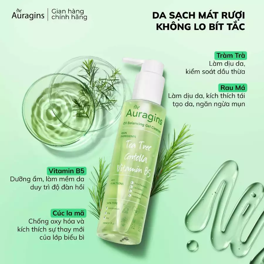 Gel rửa mặt cho da dầu mụn The Auragins Oil Balancing Gel Cleanser 150ml