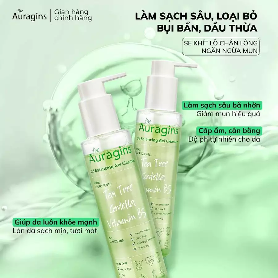 Gel rửa mặt cho da dầu mụn The Auragins Oil Balancing Gel Cleanser 150ml